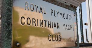 The name plaque outside the entrance to the Royal Plymouth Corinthian Yacht Club