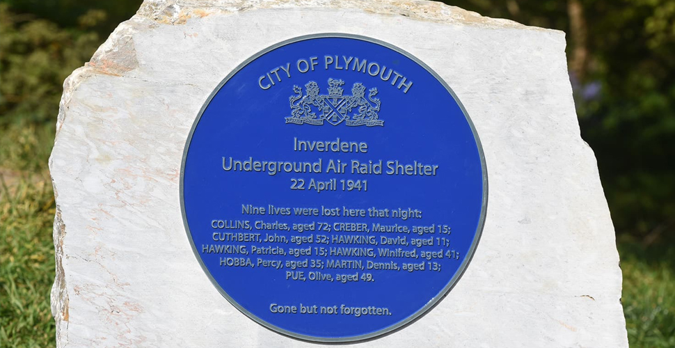 Blue plaque in honour of Plymouth air raid shelter