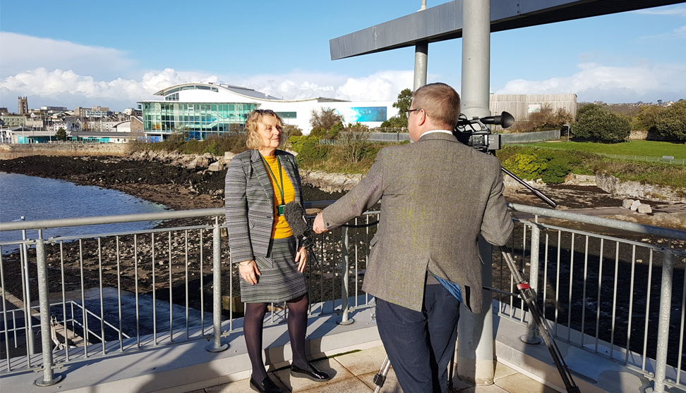 Sue Dann being interviewed at Plymouth Marine Station