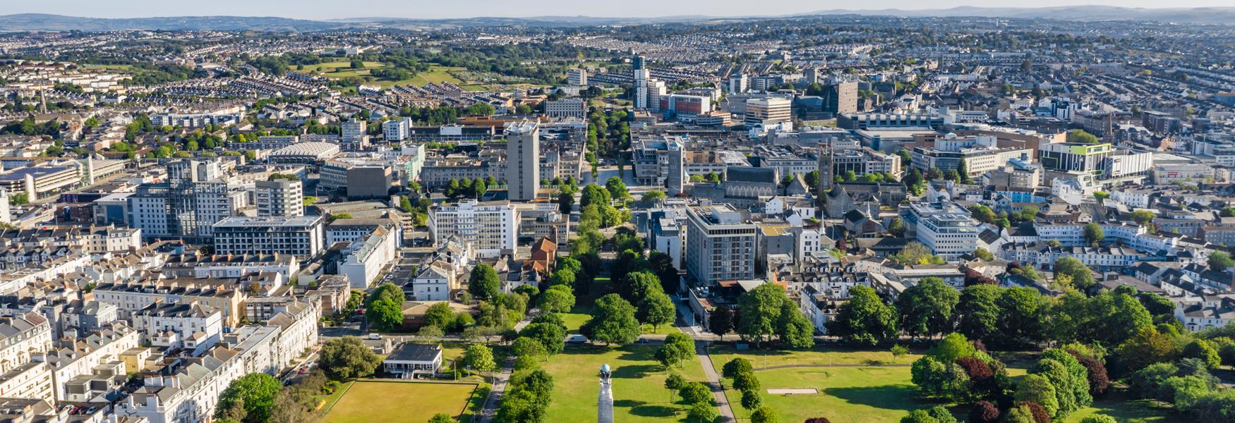 Aerial view of Plymouth looking north