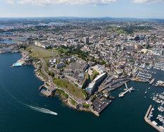 Aerial view of Plymouth overlooking the Barbican and Sutton Harbour