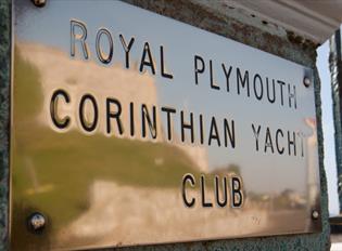 The name plaque outside the entrance to the Royal Plymouth Corinthian Yacht Club